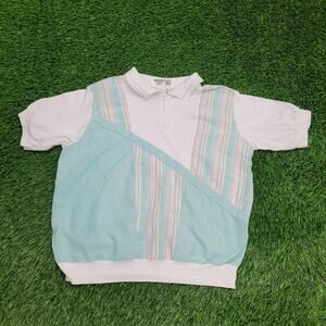 Vintage 90s MOD Stripes Polo Shirt Womens Large 22x22 Boxy